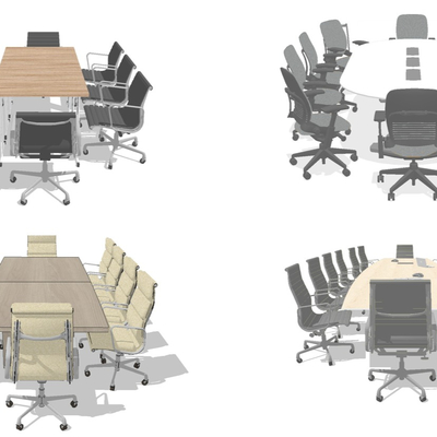  现代会议桌椅组合su模型 