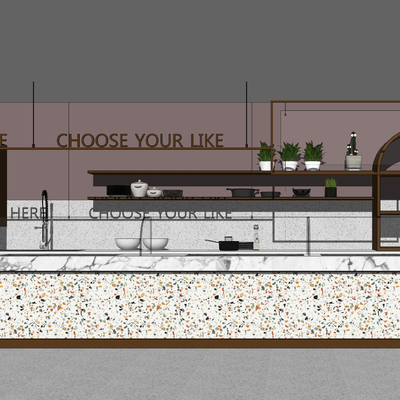  现代咖啡厅吧台水吧台su模型 