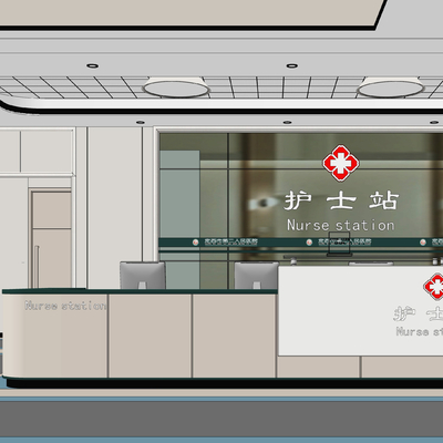  现代医院护士站su模型 