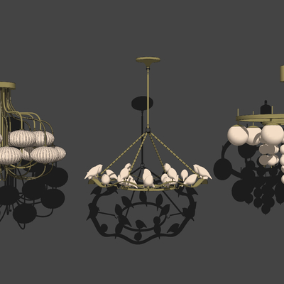 现代金属多头吊灯su模型