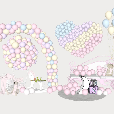  现代婚礼气球美陈su模型 