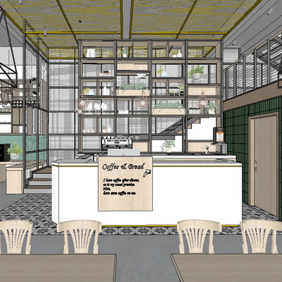  北欧甜品店咖啡厅su模型 