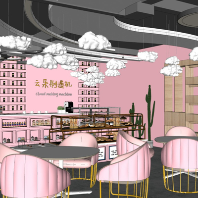  北欧面包店甜品店su模型 