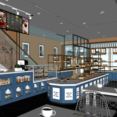  北欧蛋糕店甜品店su模型 