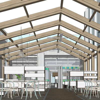 现代度假酒店全日餐厅su模型