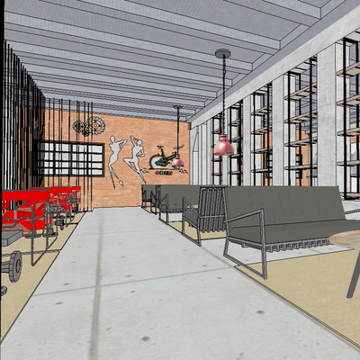  工业风酒吧su模型 