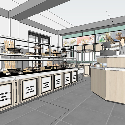  北欧蛋糕店甜品店su模型 