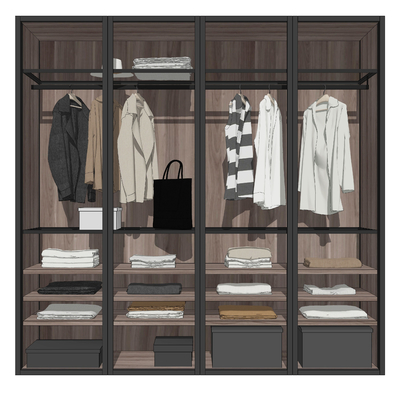 现代玻璃门衣柜su模型