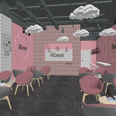  北欧奶茶店su模型 