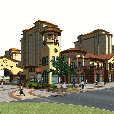  欧式商业步行街su模型 