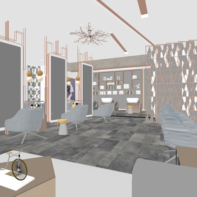  现代理发店美发店su模型 