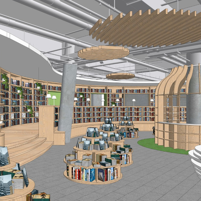 现代图书馆书吧su模型 