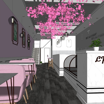  北欧奶茶店su模型 