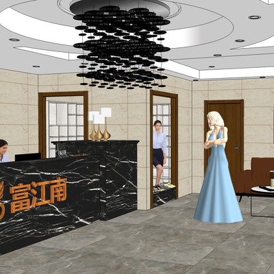  现代洗浴中心大厅su模型 