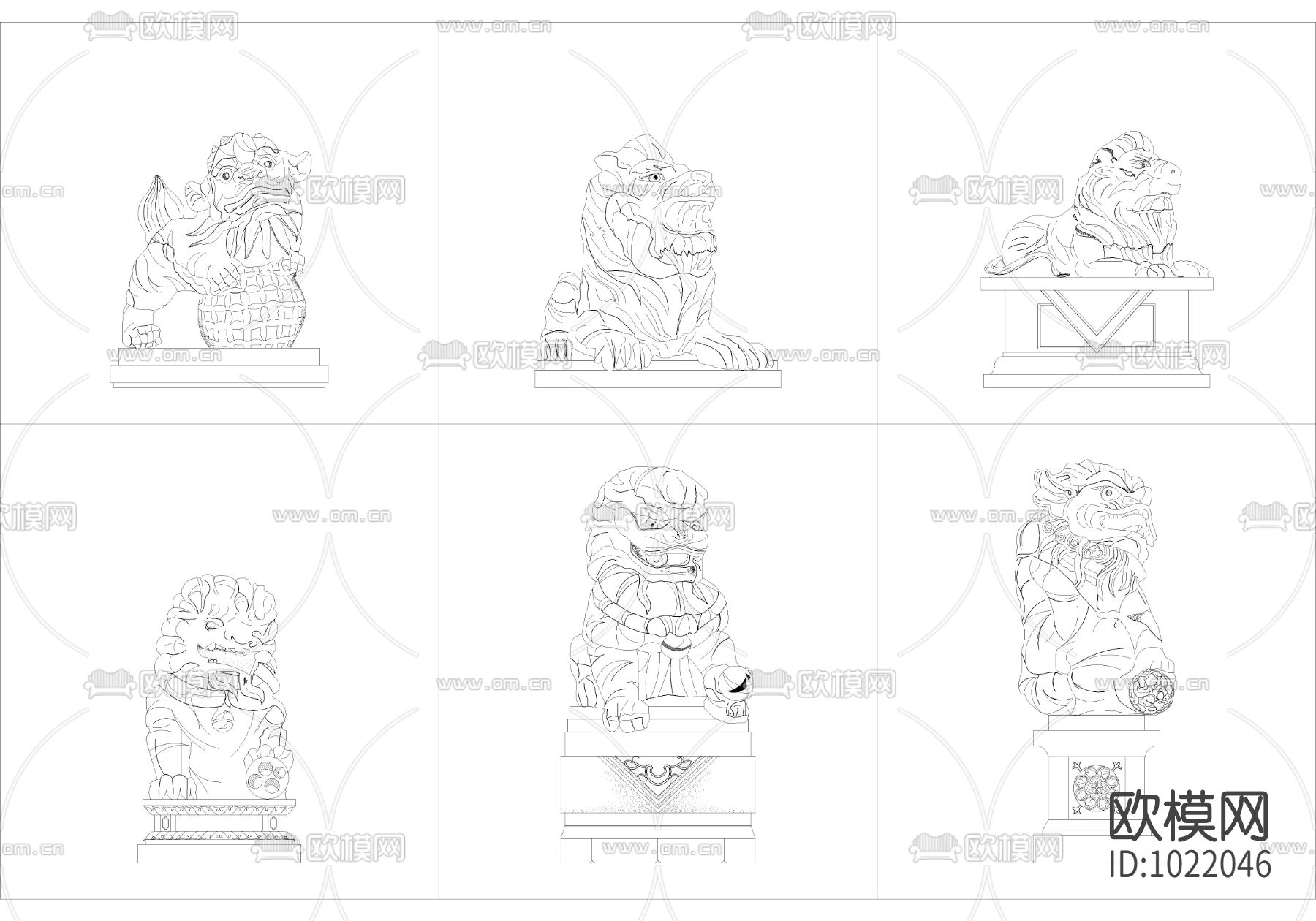 各种石狮子立面下载
