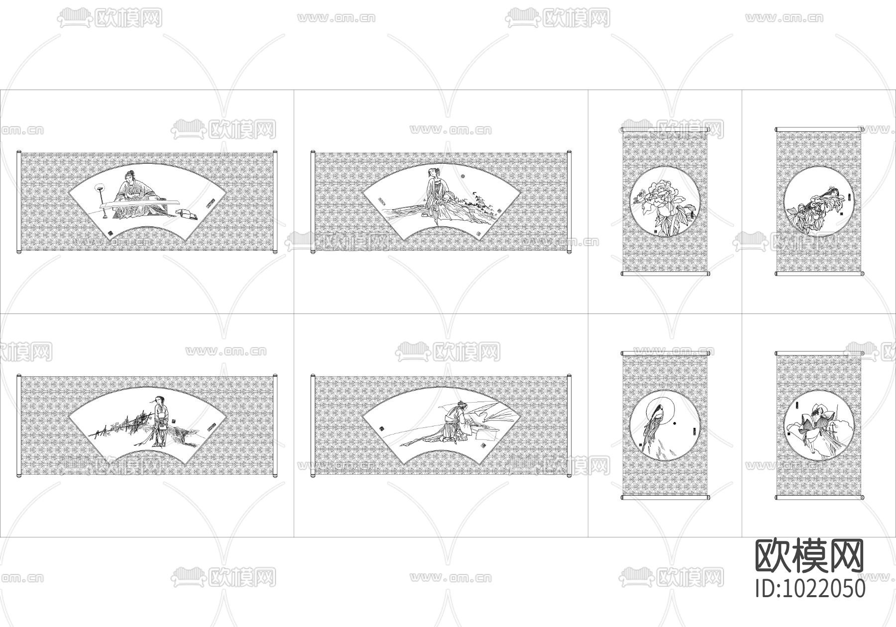 中式装饰挂画立面下载