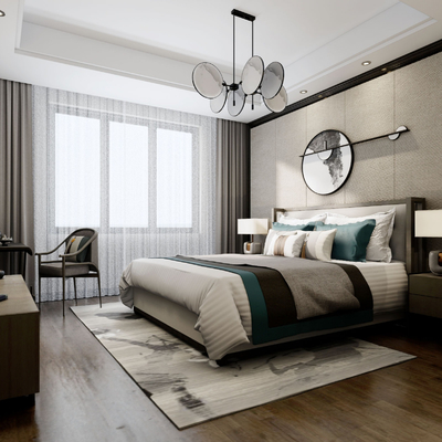 新中式卧室主人房su模型