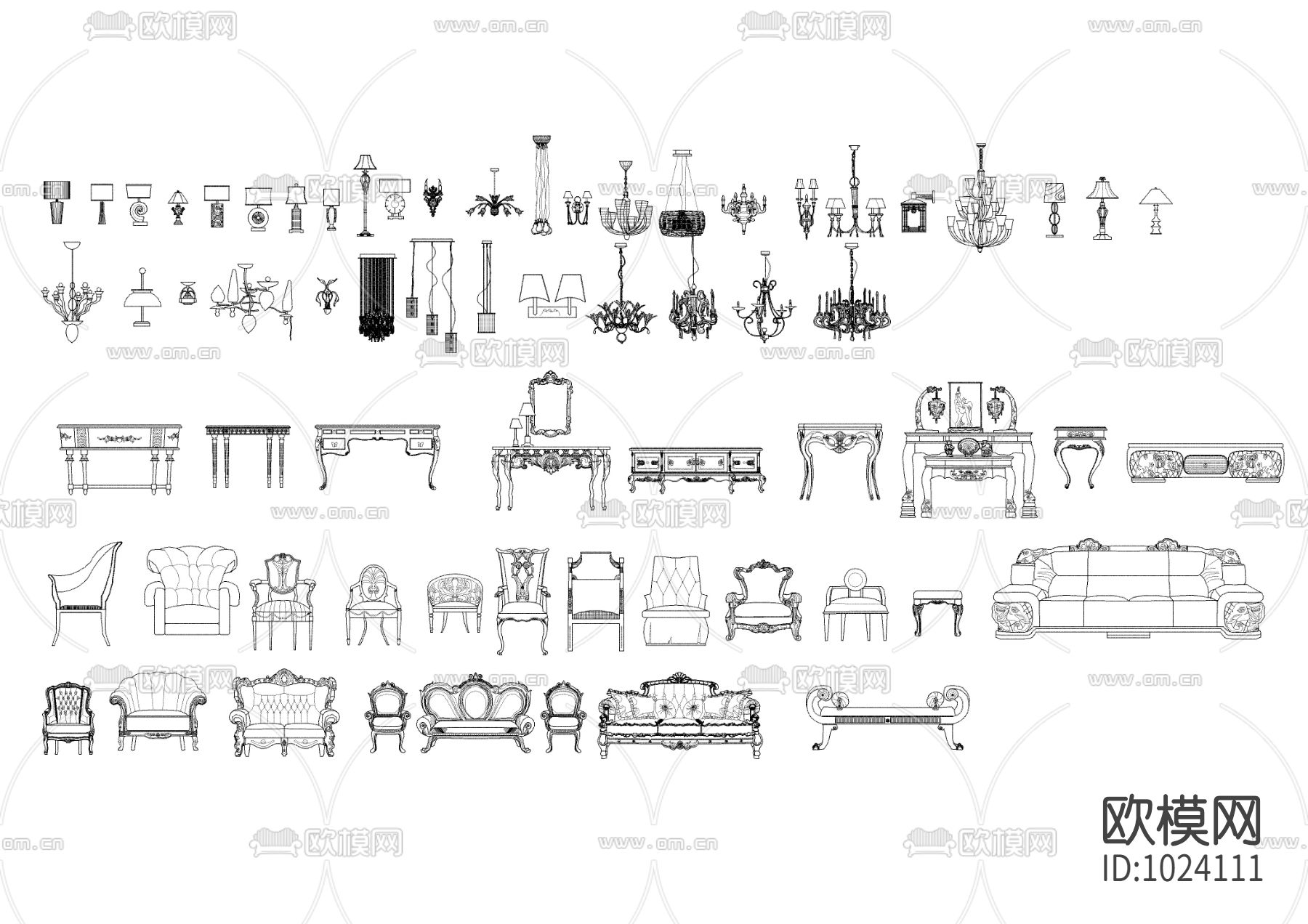 欧式家具灯具图库下载（渲染图1）