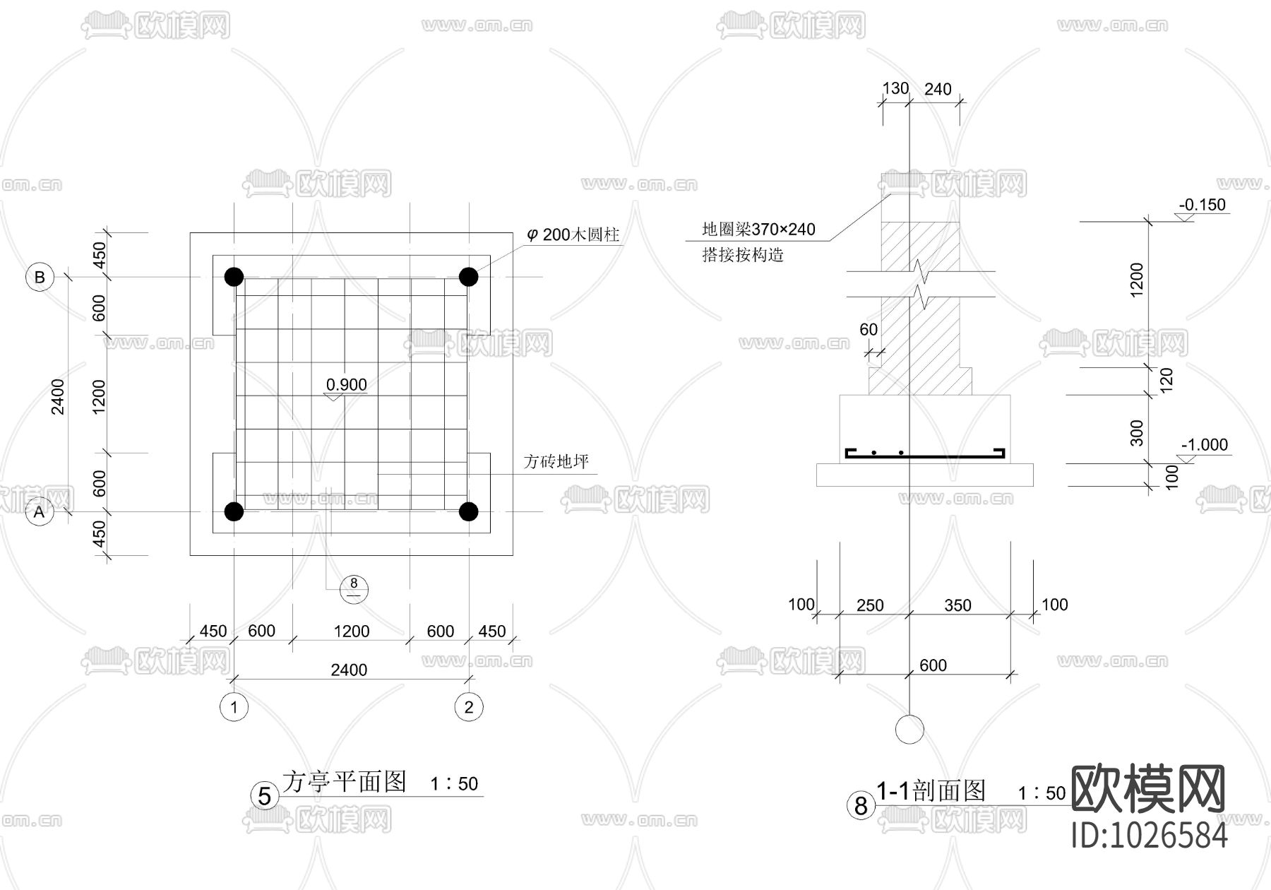 仿古方亭施工图下载（渲染图2）
