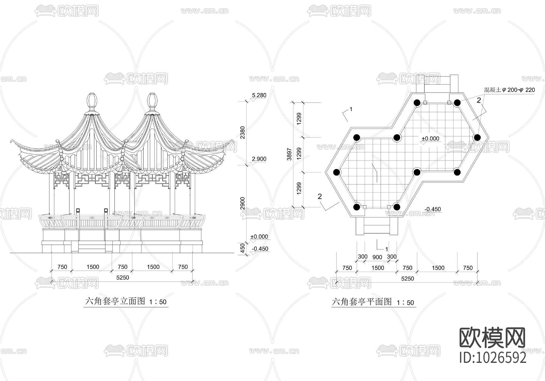 六角套亭施工图下载（渲染图4）