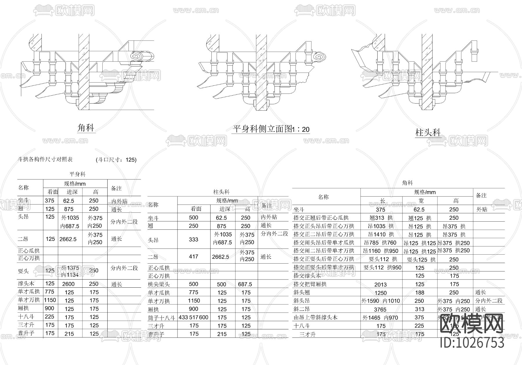中式建筑构件 斗拱大样图下载