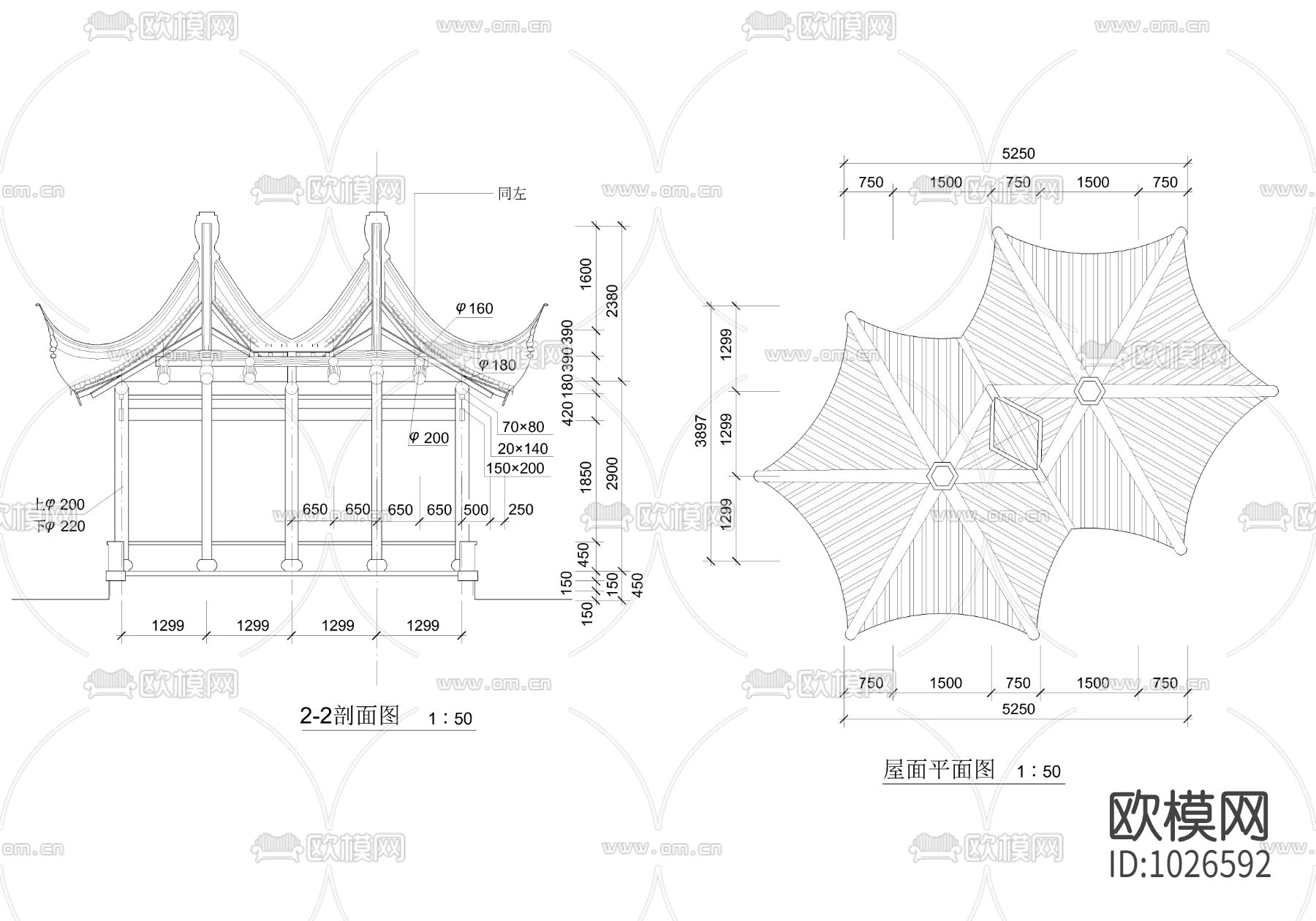 六角套亭施工图下载（渲染图3）
