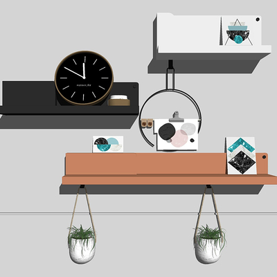  现代实木壁柜su模型 