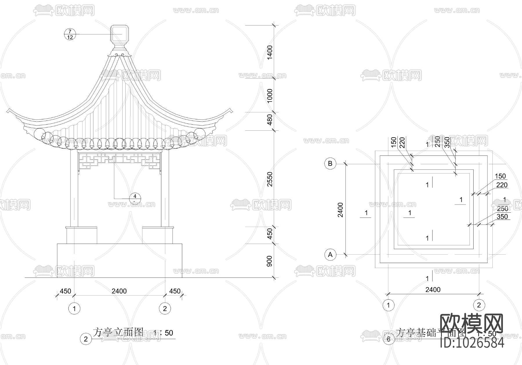 仿古方亭施工图下载（渲染图1）