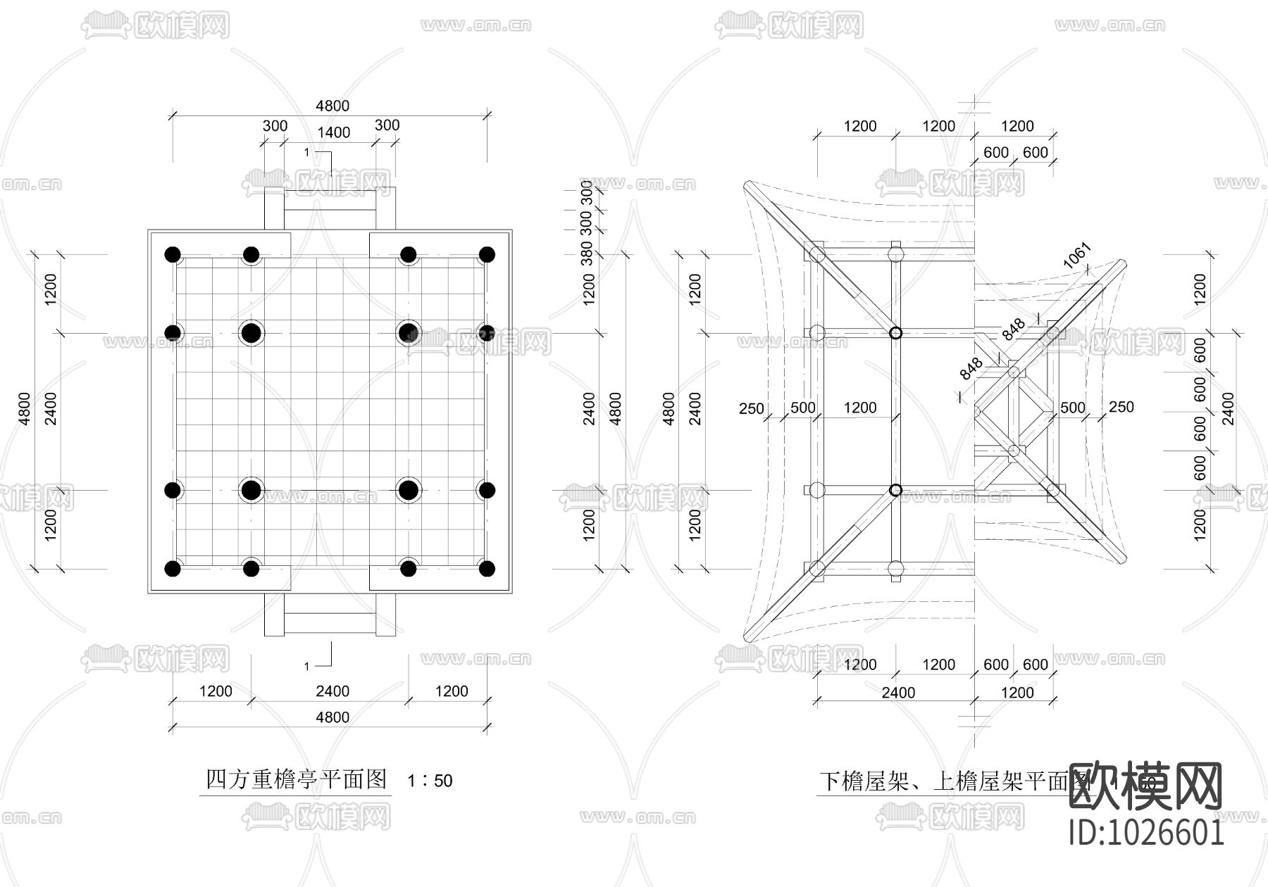 四角套亭施工图下载（渲染图2）