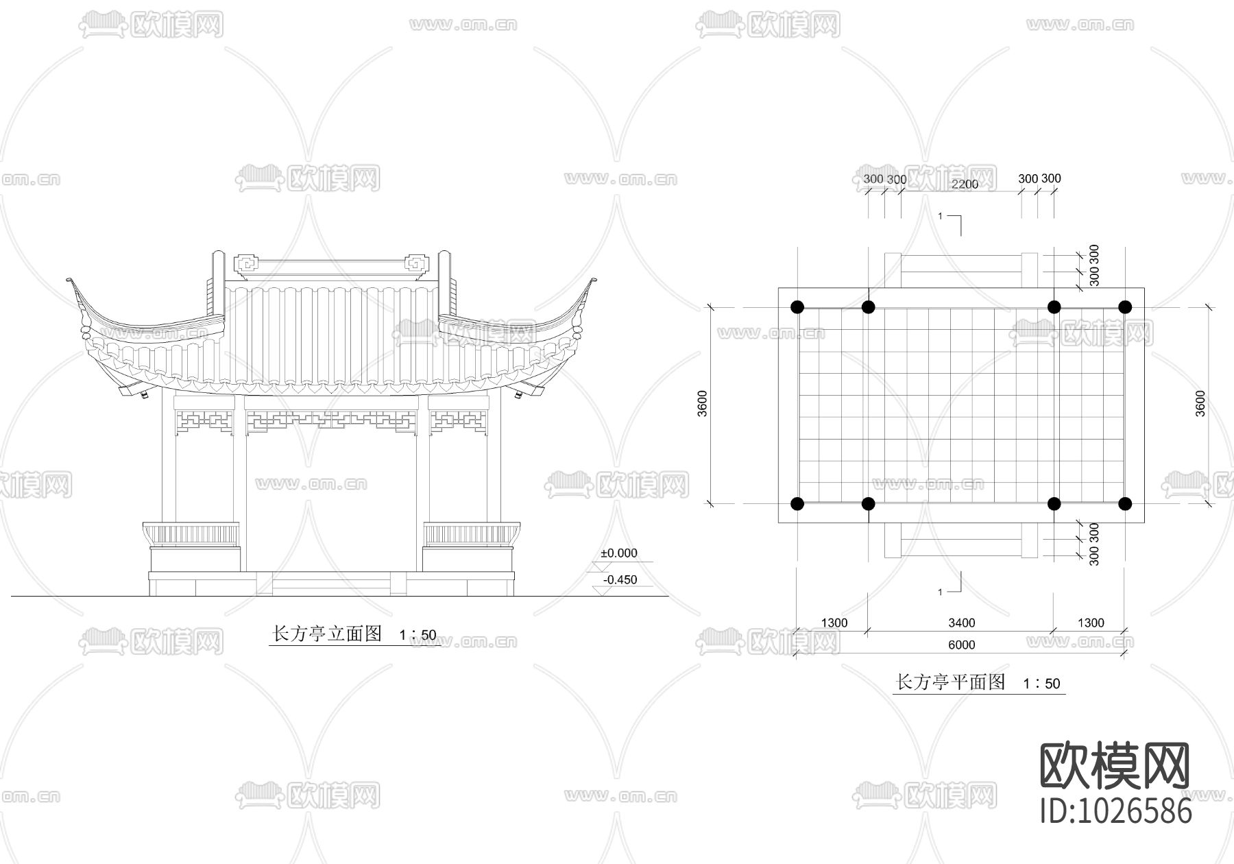 仿古长方亭施工图下载（渲染图1）