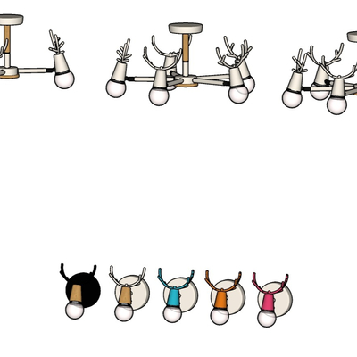  现代儿童卡通多头吊灯su模型 