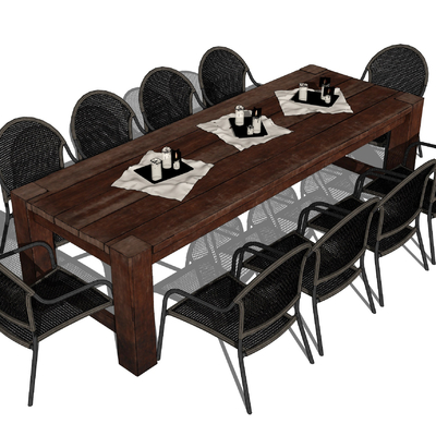 现代户外原木休闲桌椅su模型