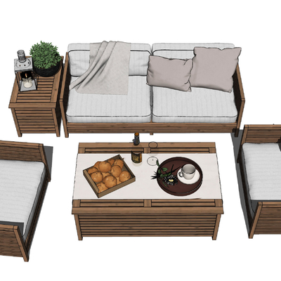  现代户外沙发组合su模型 