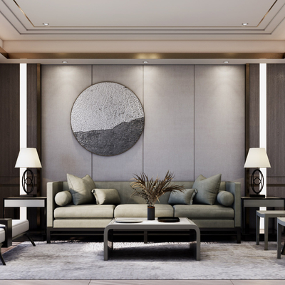 新中式客厅su模型