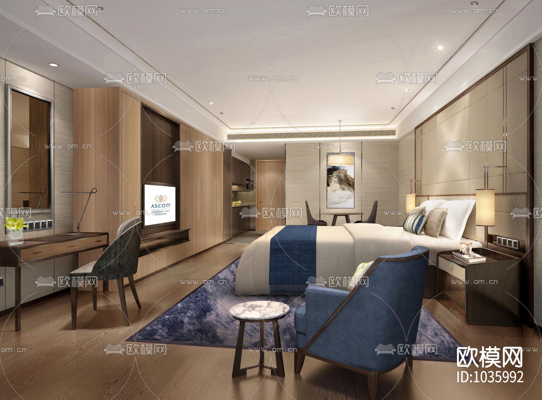 现代酒店CAD施工图+效果图+样板间下载（渲染图4）