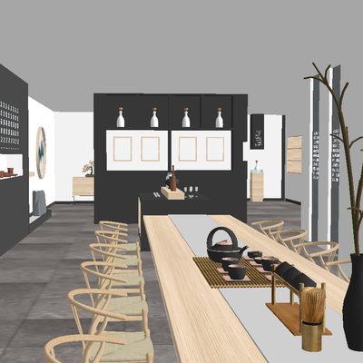  新中式茶楼su模型 