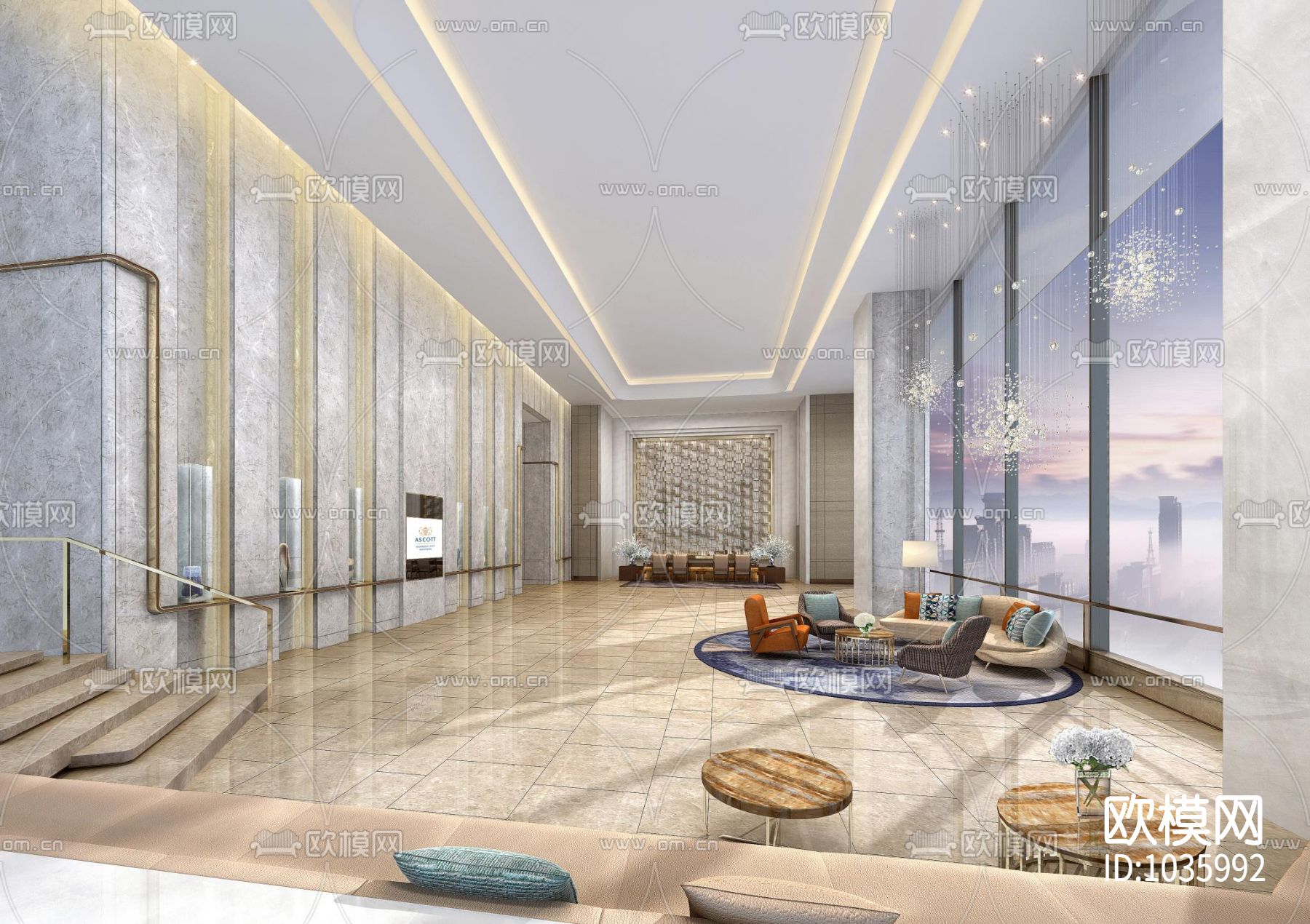 现代酒店CAD施工图+效果图+样板间下载（渲染图1）