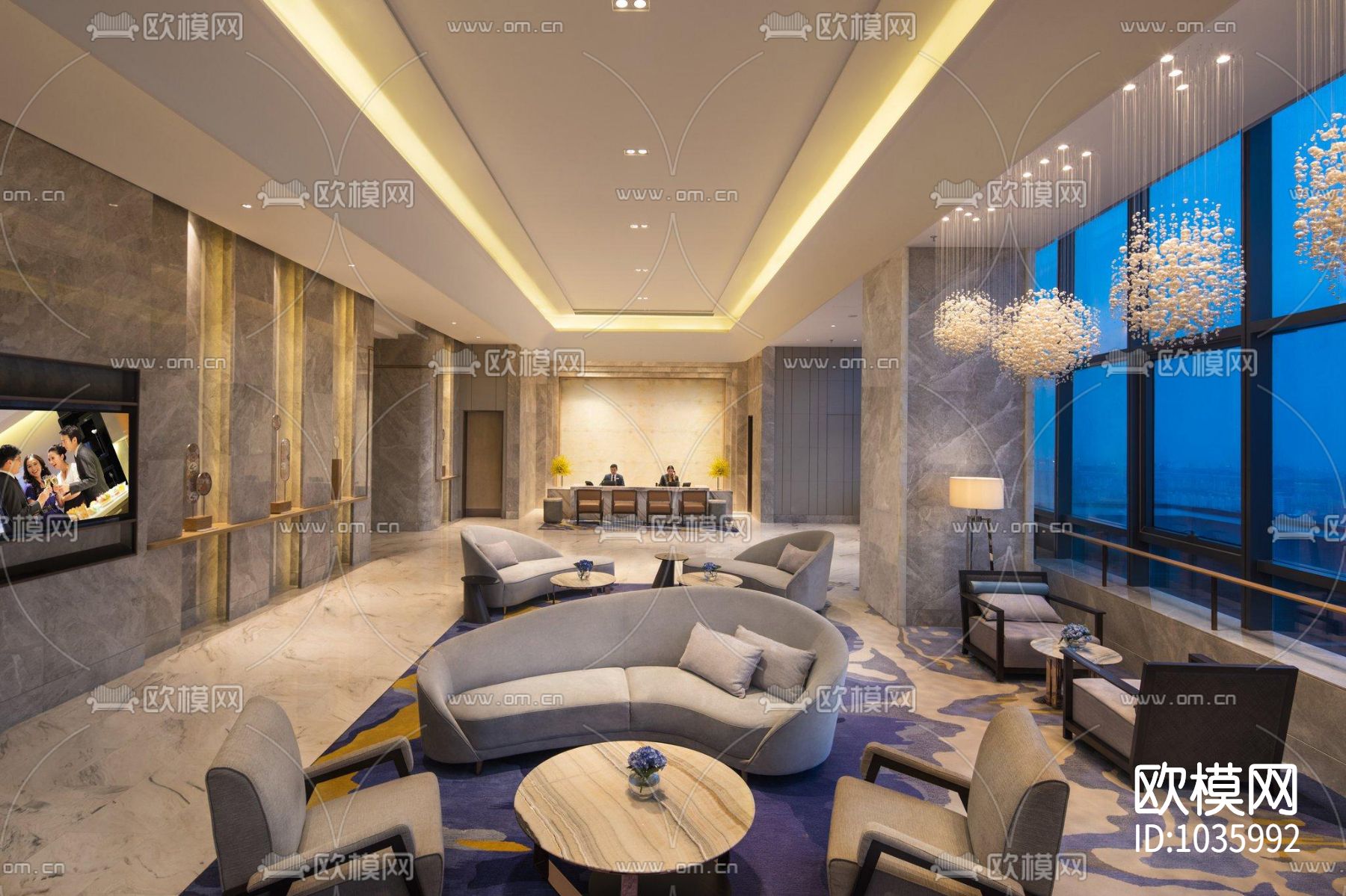 现代酒店CAD施工图+效果图+样板间下载（渲染图2）