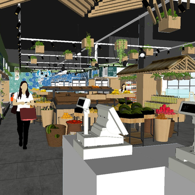  现代生鲜超市su模型 