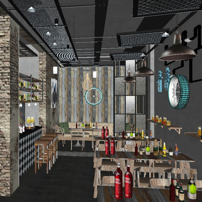  工业风酒吧清吧su模型 