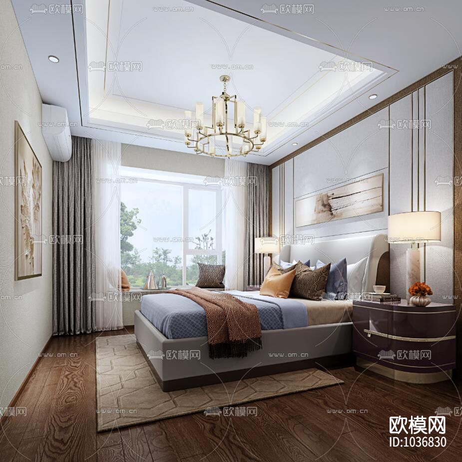 瑞公馆样板房全套施工图+效果图+方案下载（渲染图3）