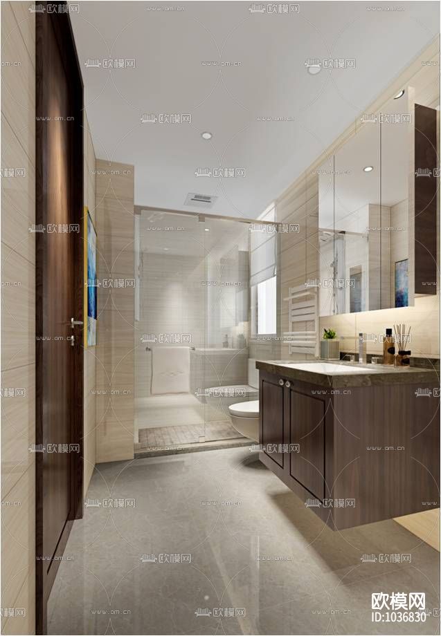 瑞公馆样板房全套施工图+效果图+方案下载（渲染图2）