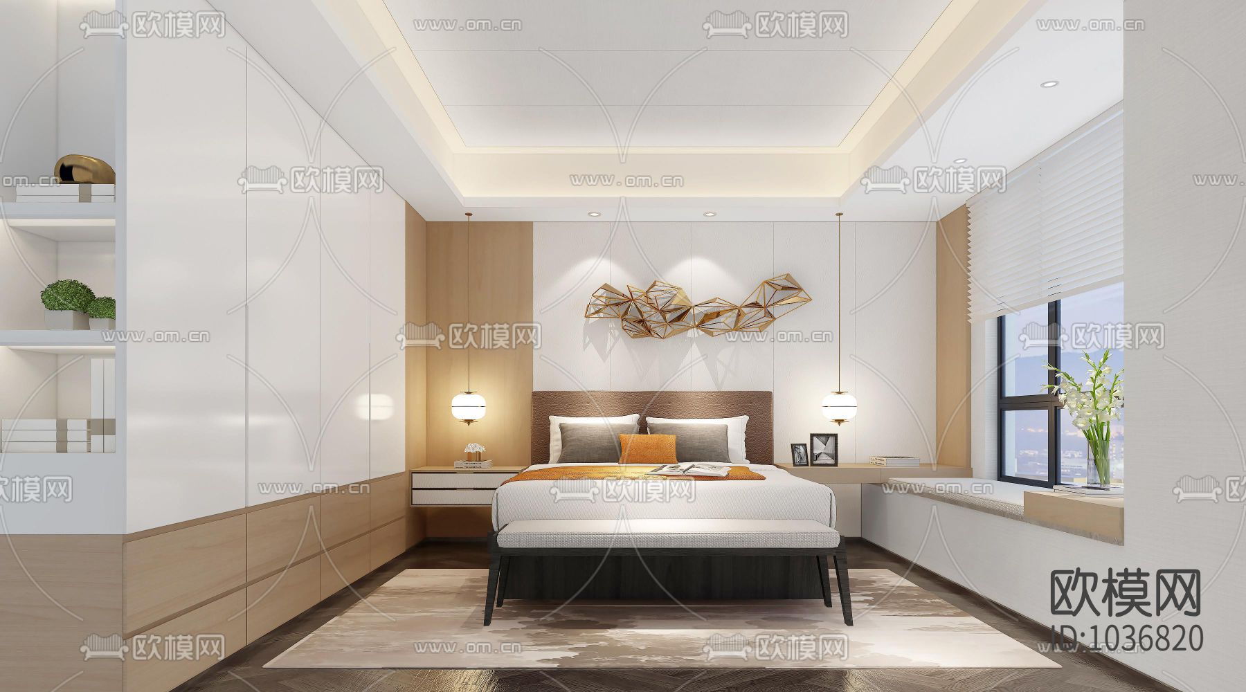 新中式样板间全套施工图+效果图+软装方案下载（渲染图5）