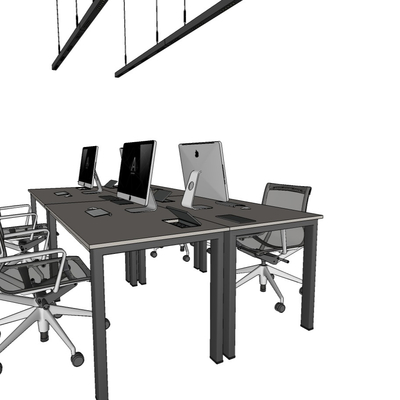  现代卡座办公桌椅su模型 