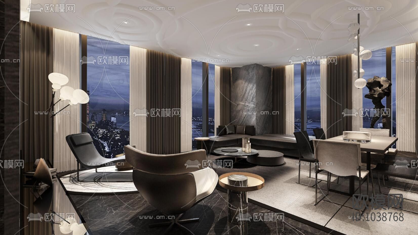 滨江大都会170户型样板间全套CAD施工图+效果图下载（渲染图5）