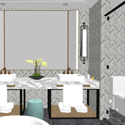  现代酒店卫生间su模型 