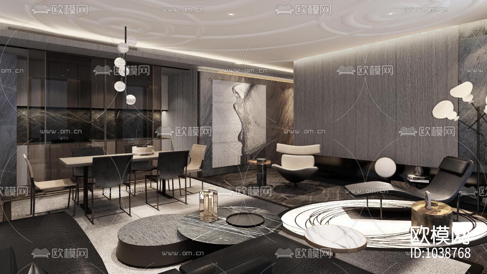 滨江大都会170户型样板间全套CAD施工图+效果图下载（渲染图7）