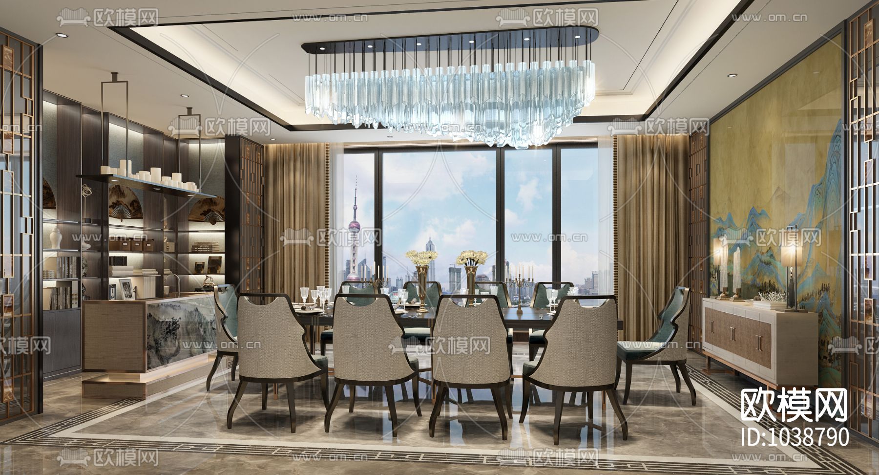 汤臣一品复式豪宅全套CAD施工图+效果图下载（渲染图6）