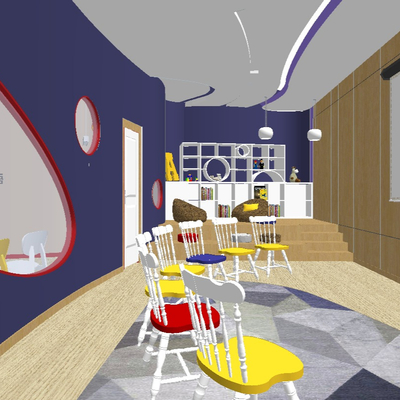  北欧儿童教室活动室su模型 