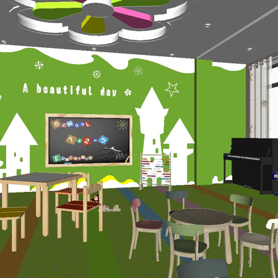  现代儿童培训教室su模型 